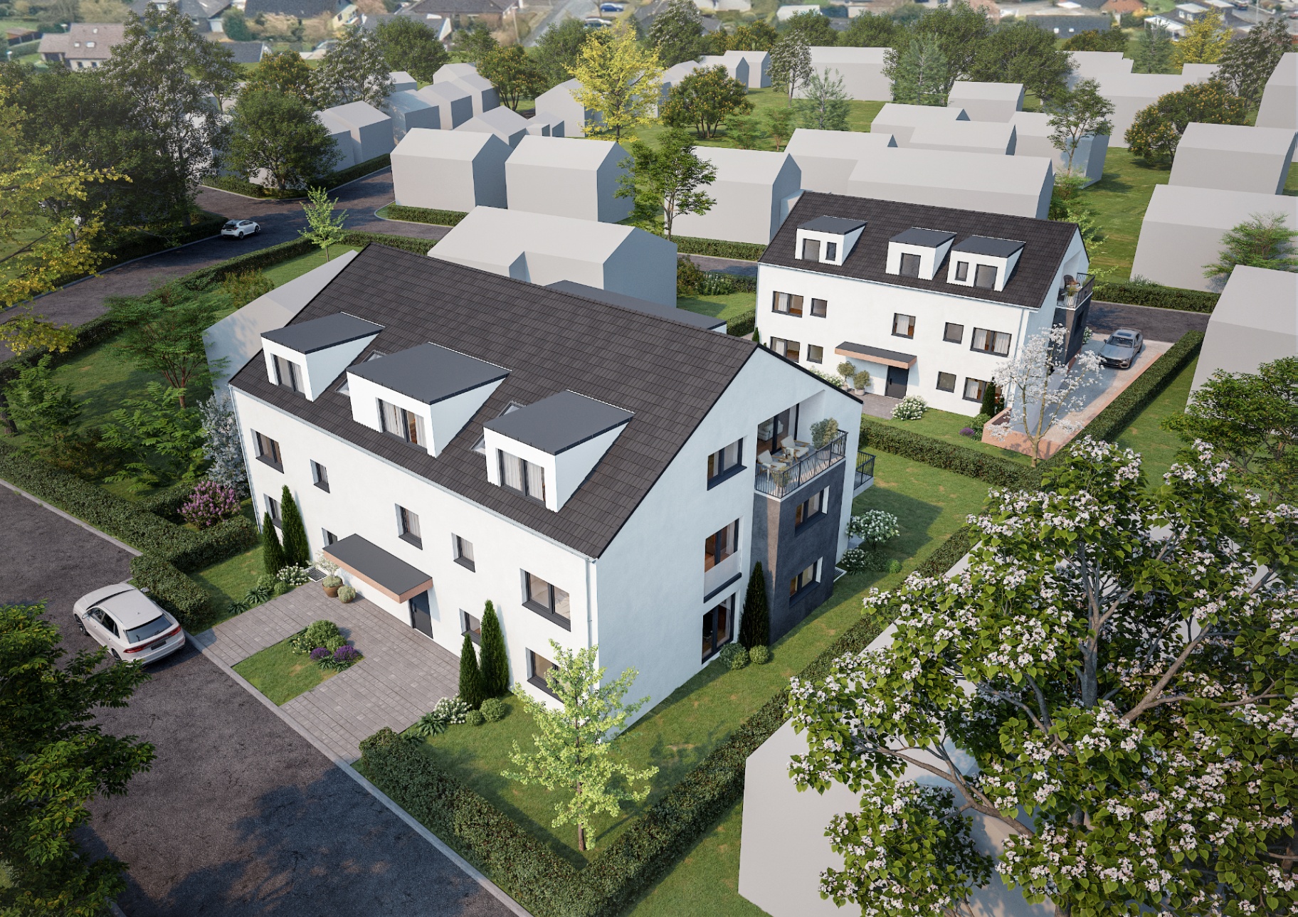 Visualisierung Haus A und Haus B des Neubauprojekts in Bettringen